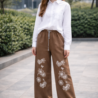 BROWN BUTTERFLY PRINT WIDE-LEG JEANS FLYPER