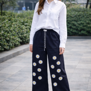 BLUE FLOWER PRINT WIDE-LEG JEANS FLYPER