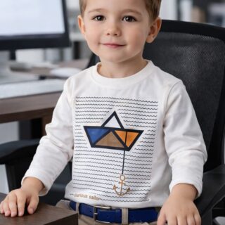 WHITE  YACHT BOY COTTON SHIRT