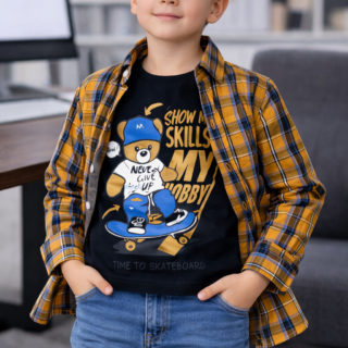 DOUBLE MUSTARD CHECK BOY COTTON SHIRT