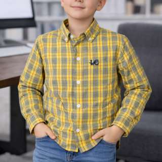 OLIVE CHECK BOY COTTON SHIRT