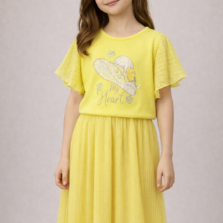 YELLOW MODERN GIRL LYCRA DRESS
